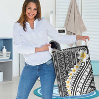 Black Vintage Tonga Ngatu Pattern With Plumeria Laundry Basket LT05 - Polynesian Pride