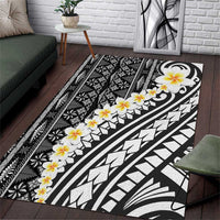 Black Vintage Tonga Ngatu Pattern With Plumeria Area Rug - Polynesian Pride