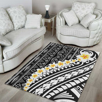 Black Vintage Tonga Ngatu Pattern With Plumeria Area Rug - Polynesian Pride
