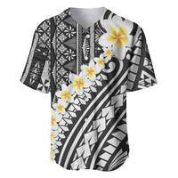 Black Vintage Tonga Ngatu Pattern With Plumeria Baseball Jersey LT05 Black - Polynesian Pride
