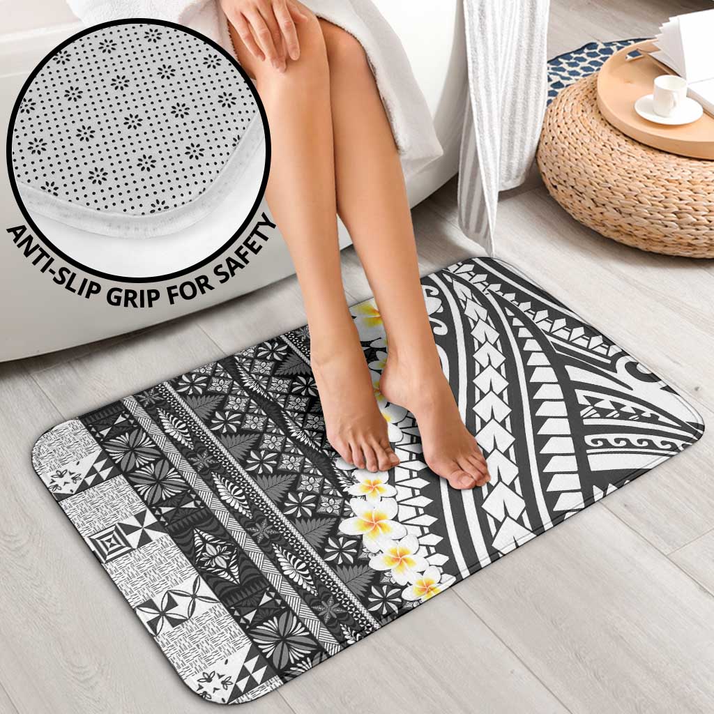 Black Vintage Tonga Ngatu Pattern With Plumeria Bathroom Set - Polynesian Pride