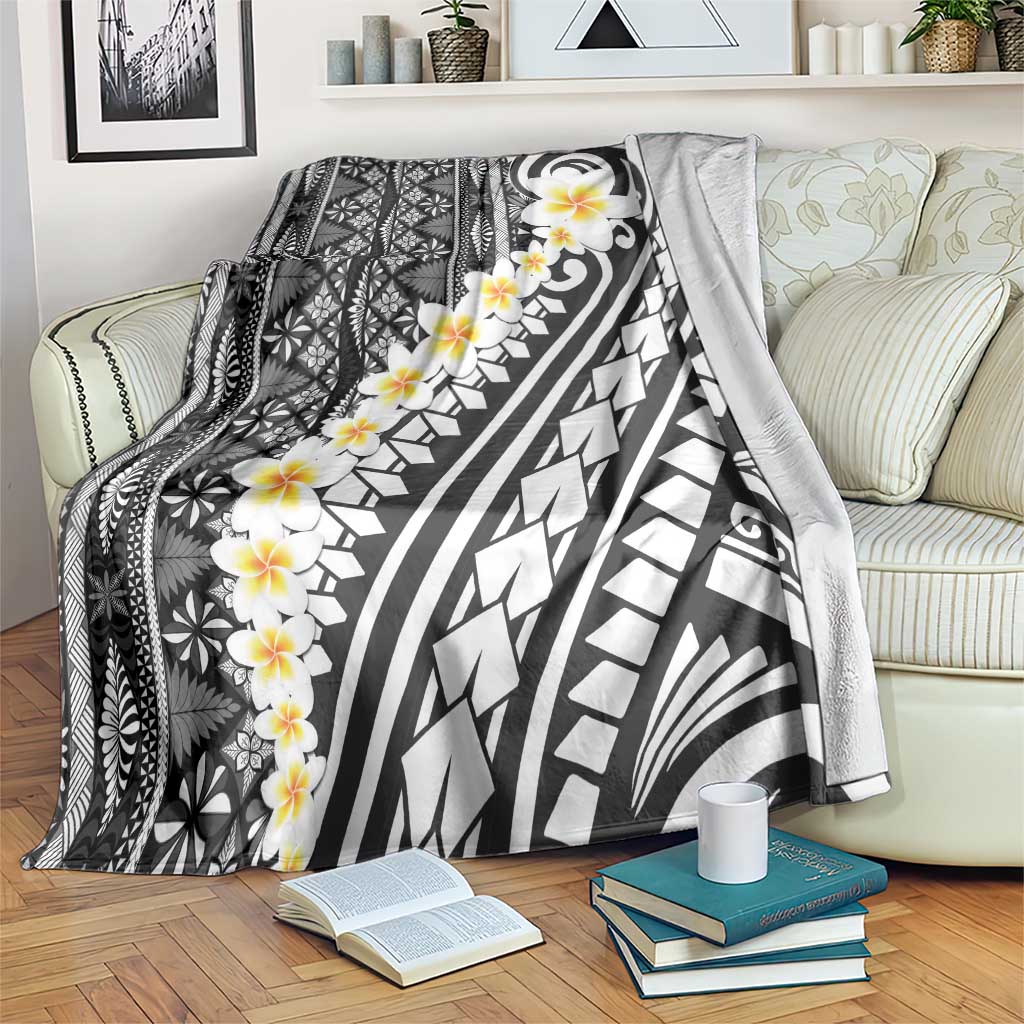 Black Vintage Tonga Ngatu Pattern With Plumeria Blanket - Polynesian Pride