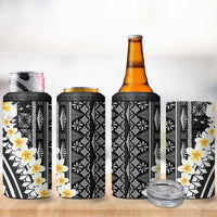 Black Vintage Tonga Ngatu Pattern With Plumeria 4 in 1 Can Cooler Tumbler LT05 - Polynesian Pride