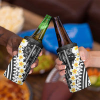 Black Vintage Tonga Ngatu Pattern With Plumeria 4 in 1 Can Cooler Tumbler LT05 - Polynesian Pride