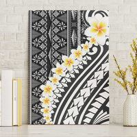 Black Vintage Tonga Ngatu Pattern With Plumeria Canvas Wall Art LT05 Without Frame Black - Polynesian Pride
