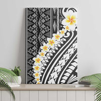 Black Vintage Tonga Ngatu Pattern With Plumeria Canvas Wall Art LT05 - Polynesian Pride