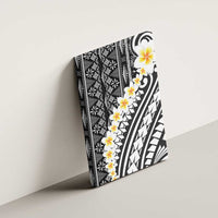 Black Vintage Tonga Ngatu Pattern With Plumeria Canvas Wall Art LT05 - Polynesian Pride