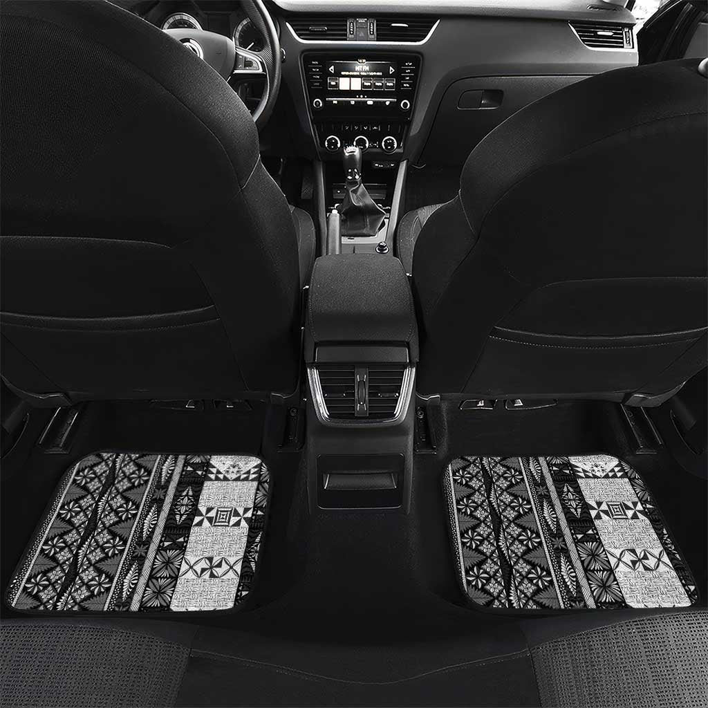 Black Vintage Tonga Ngatu Pattern With Plumeria Car Mats LT05 Set 2pcs - Back Black - Polynesian Pride