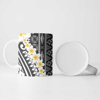 Black Vintage Tonga Ngatu Pattern With Plumeria Ceramic Mug - Polynesian Pride