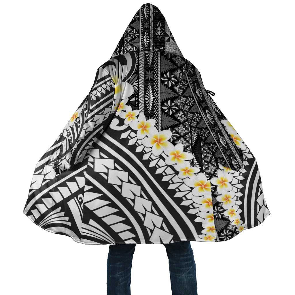 Black Vintage Tonga Ngatu Pattern With Plumeria Cloak LT05 Unisex Black - Polynesian Pride