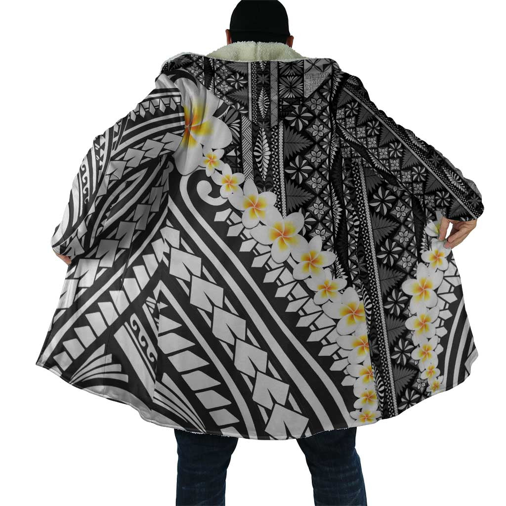 Black Vintage Tonga Ngatu Pattern With Plumeria Cloak LT05 - Polynesian Pride