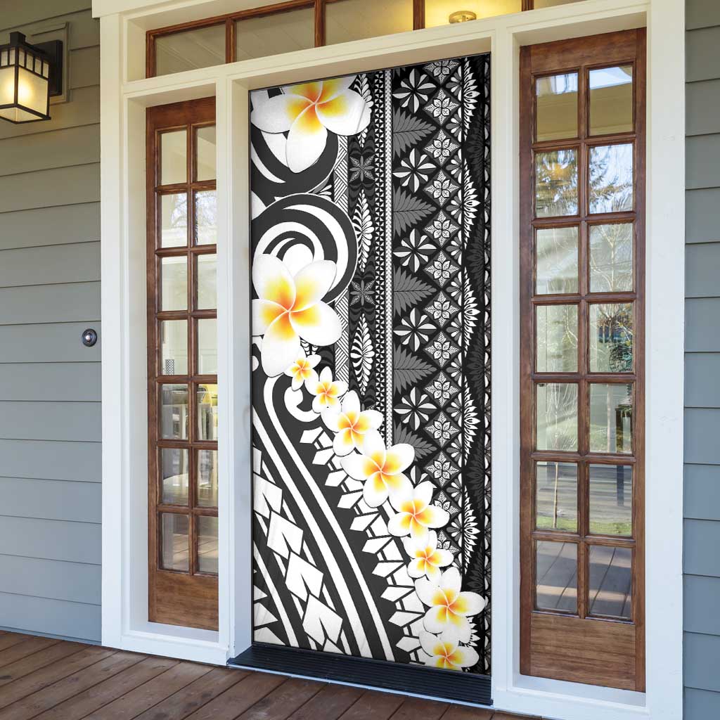 Black Vintage Tonga Ngatu Pattern With Plumeria Door Cover - Polynesian Pride