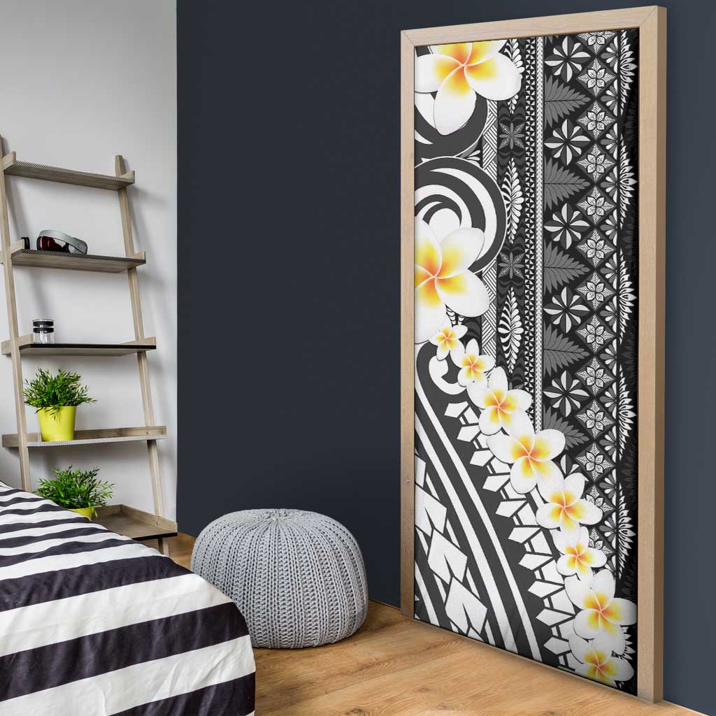 Black Vintage Tonga Ngatu Pattern With Plumeria Door Cover - Polynesian Pride