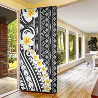 Black Vintage Tonga Ngatu Pattern With Plumeria Door Cover - Polynesian Pride