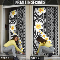 Black Vintage Tonga Ngatu Pattern With Plumeria Door Cover - Polynesian Pride