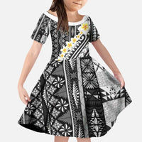 Black Vintage Tonga Ngatu Pattern With Plumeria Family Matching Puletasi and Hawaiian Shirt - Polynesian Pride