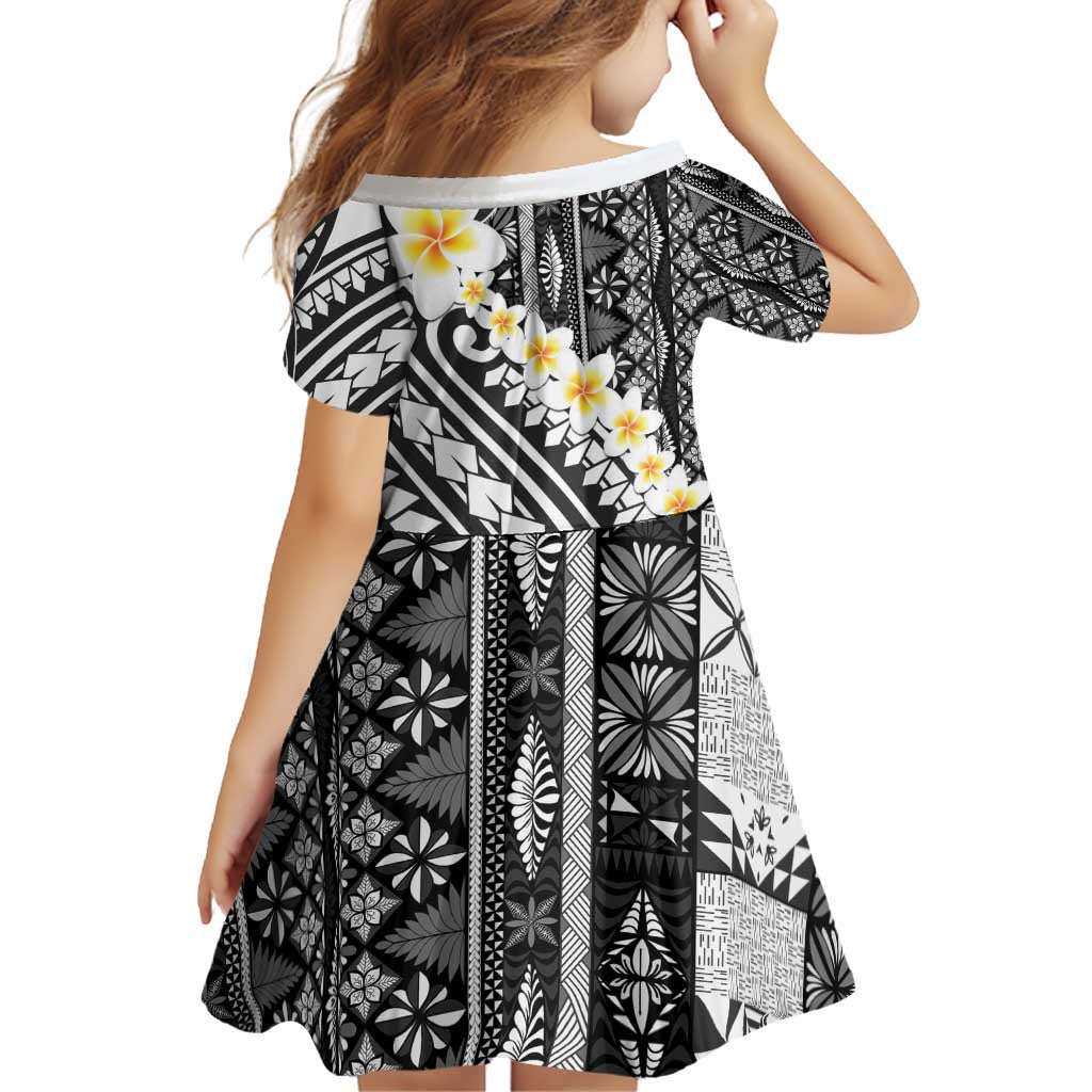 Black Vintage Tonga Ngatu Pattern With Plumeria Family Matching Puletasi and Hawaiian Shirt - Polynesian Pride