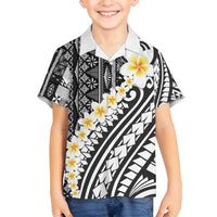 Black Vintage Tonga Ngatu Pattern With Plumeria Family Matching Puletasi and Hawaiian Shirt - Polynesian Pride