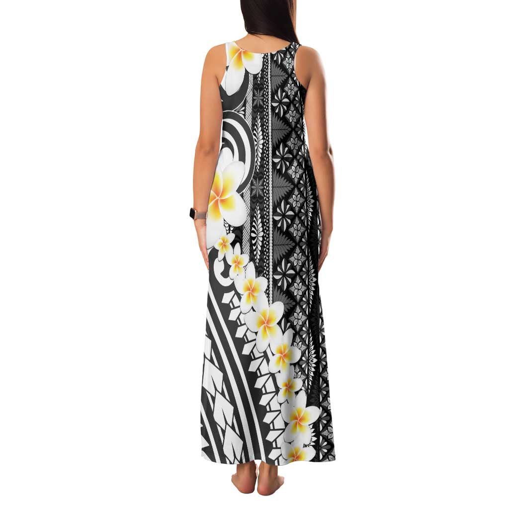 Black Vintage Tonga Ngatu Pattern With Plumeria Family Matching Tank Maxi Dress and Hawaiian Shirt - Polynesian Pride