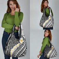 Black Vintage Tonga Ngatu Pattern With Plumeria Grocery Bag - Polynesian Pride