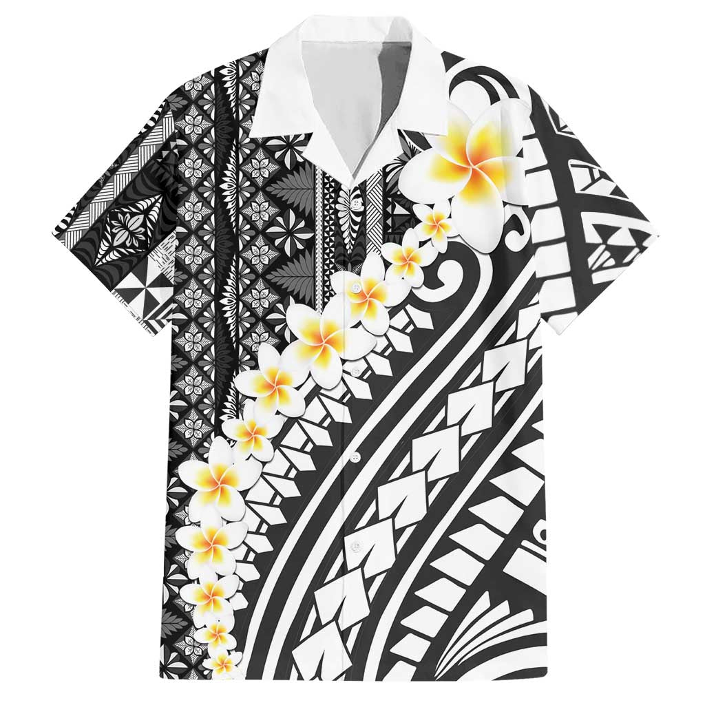 Black Vintage Tonga Ngatu Pattern With Plumeria Hawaiian Shirt LT05 Black - Polynesian Pride