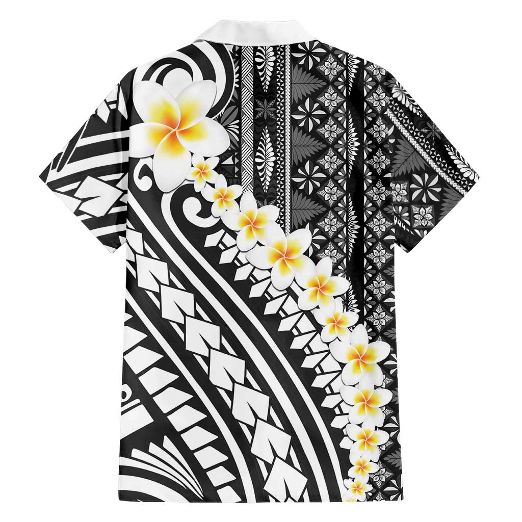 Black Vintage Tonga Ngatu Pattern With Plumeria Hawaiian Shirt LT05 - Polynesian Pride