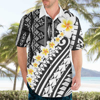 Black Vintage Tonga Ngatu Pattern With Plumeria Hawaiian Shirt LT05 - Polynesian Pride