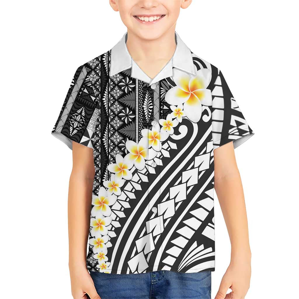 Black Vintage Tonga Ngatu Pattern With Plumeria Hawaiian Shirt LT05 - Polynesian Pride