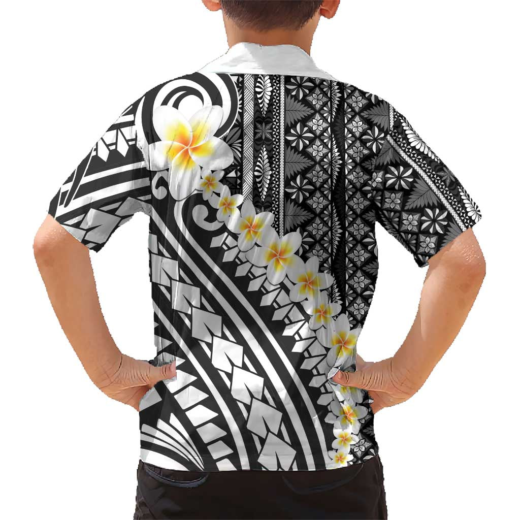 Black Vintage Tonga Ngatu Pattern With Plumeria Hawaiian Shirt LT05 - Polynesian Pride