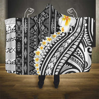 Black Vintage Tonga Ngatu Pattern With Plumeria Hooded Blanket LT05 - Polynesian Pride