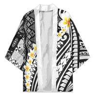 Black Vintage Tonga Ngatu Pattern With Plumeria Kimono LT05 Unisex Black - Polynesian Pride