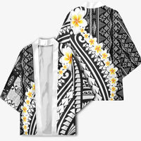 Black Vintage Tonga Ngatu Pattern With Plumeria Kimono LT05 - Polynesian Pride