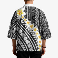 Black Vintage Tonga Ngatu Pattern With Plumeria Kimono LT05 - Polynesian Pride