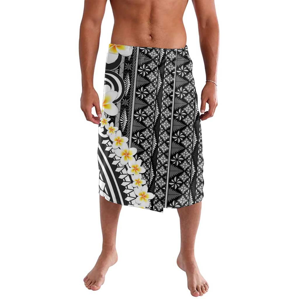 Black Vintage Tonga Ngatu Pattern With Plumeria Lavalava - Polynesian Pride