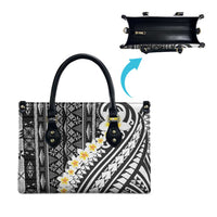 Black Vintage Tonga Ngatu Pattern With Plumeria Leather Bag - Polynesian Pride