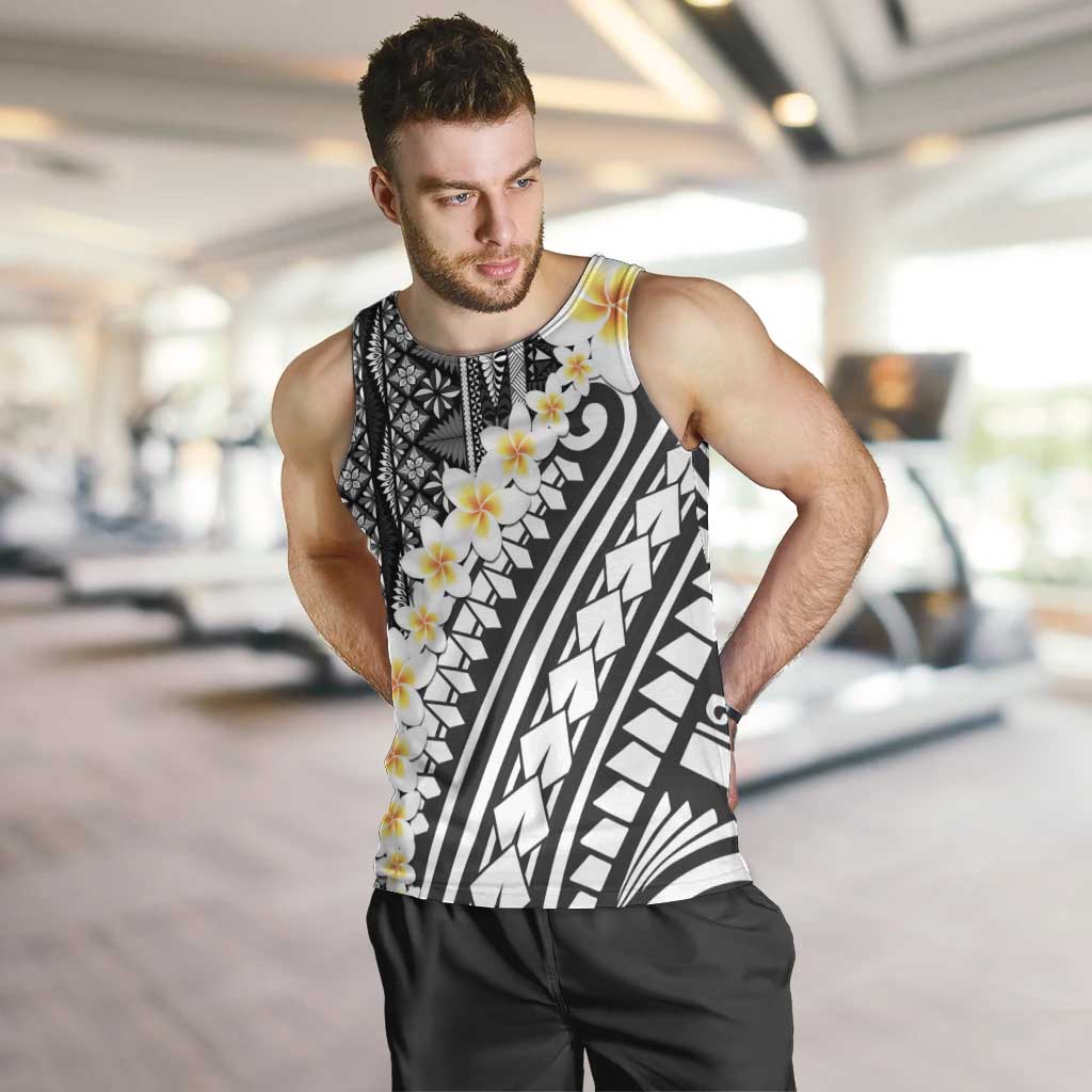 Black Vintage Tonga Ngatu Pattern With Plumeria Men Tank Top LT05 Black - Polynesian Pride