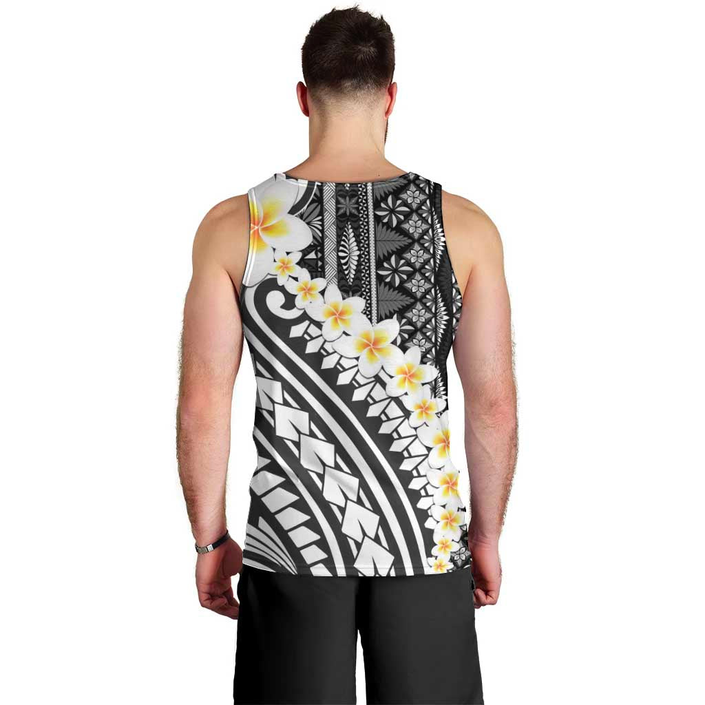 Black Vintage Tonga Ngatu Pattern With Plumeria Men Tank Top LT05 - Polynesian Pride