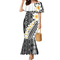 Black Vintage Tonga Ngatu Pattern With Plumeria Mermaid Dress LT05 Women Black - Polynesian Pride