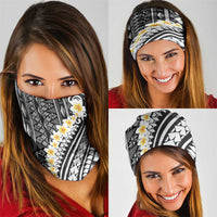 Black Vintage Tonga Ngatu Pattern With Plumeria Neck Gaiter LT05 - Polynesian Pride