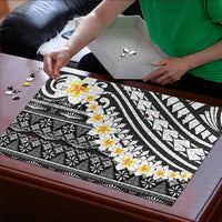 Black Vintage Tonga Ngatu Pattern With Plumeria Puzzle LT05 - Polynesian Pride