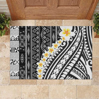 Black Vintage Tonga Ngatu Pattern With Plumeria Rubber Doormat LT05 Black - Polynesian Pride