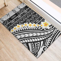 Black Vintage Tonga Ngatu Pattern With Plumeria Rubber Doormat LT05 - Polynesian Pride