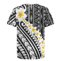 Black Vintage Tonga Ngatu Pattern With Plumeria Rugby Jersey - Polynesian Pride