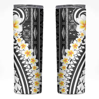 Black Vintage Tonga Ngatu Pattern With Plumeria Skinny Tumbler LT05 Black - Polynesian Pride