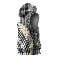 Black Vintage Tonga Ngatu Pattern With Plumeria Sleeveless Hoodie - Polynesian Pride
