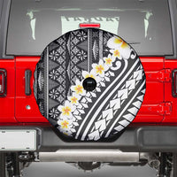 Black Vintage Tonga Ngatu Pattern With Plumeria Spare Tire Cover - Polynesian Pride