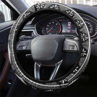 Black Vintage Tonga Ngatu Pattern With Plumeria Steering Wheel Cover LT05 - Polynesian Pride