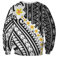 Black Vintage Tonga Ngatu Pattern With Plumeria Sweatshirt LT05 - Polynesian Pride