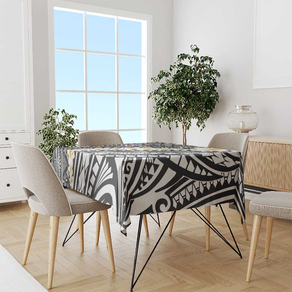 Black Vintage Tonga Ngatu Pattern With Plumeria Tablecloth - Polynesian Pride