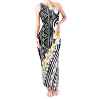 Black Vintage Tonga Ngatu Pattern With Plumeria Tank Maxi Dress LT05 Women Black - Polynesian Pride